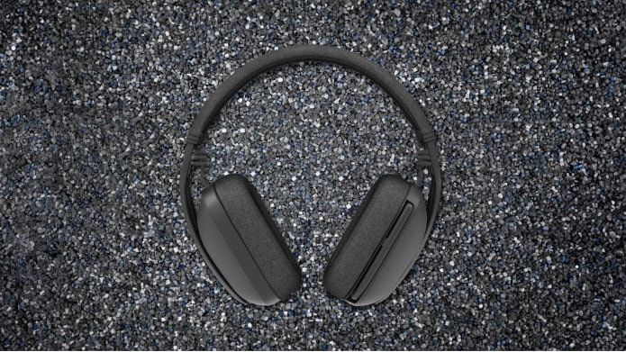 Headset placed on recyclable materials